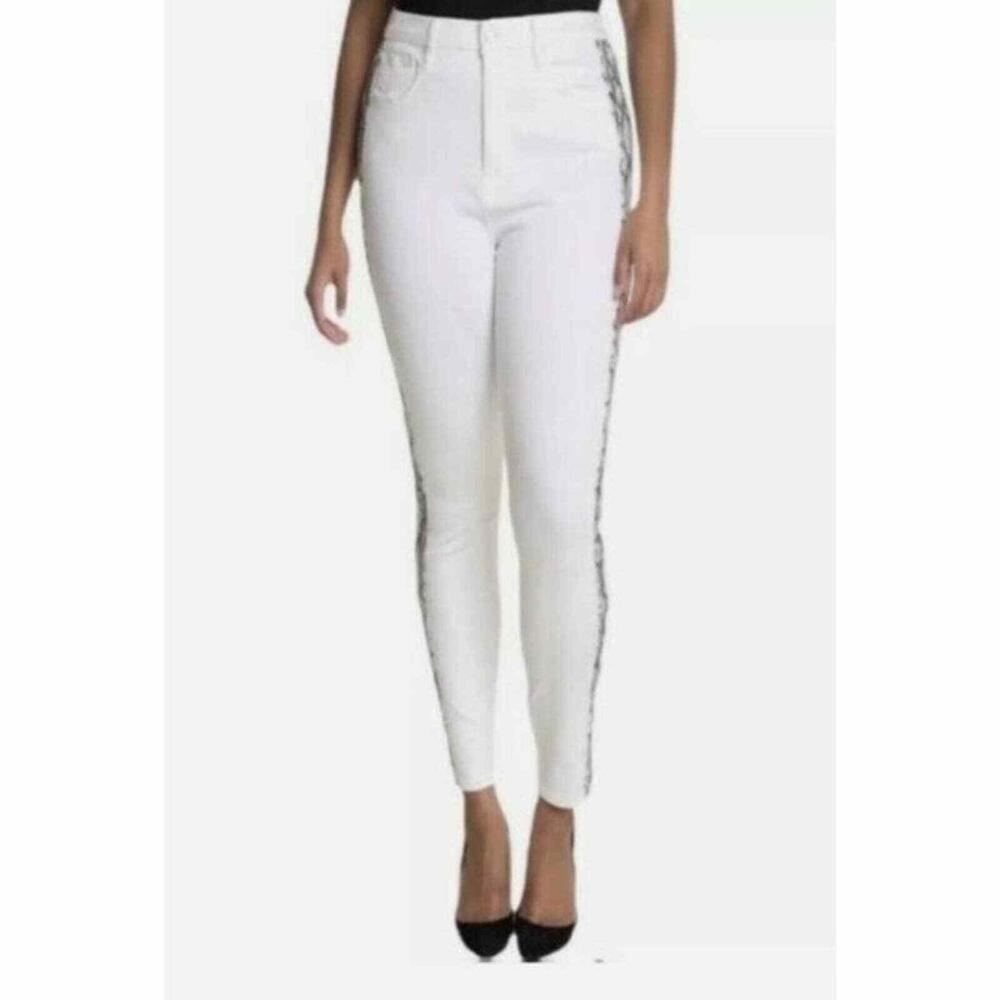 nwt GOOD AMERICAN GOOD LEGS HIGH WAIST SNAKE STRIPE TUX JEANS SZ 15/ 33 ( - Picture 5 of 5